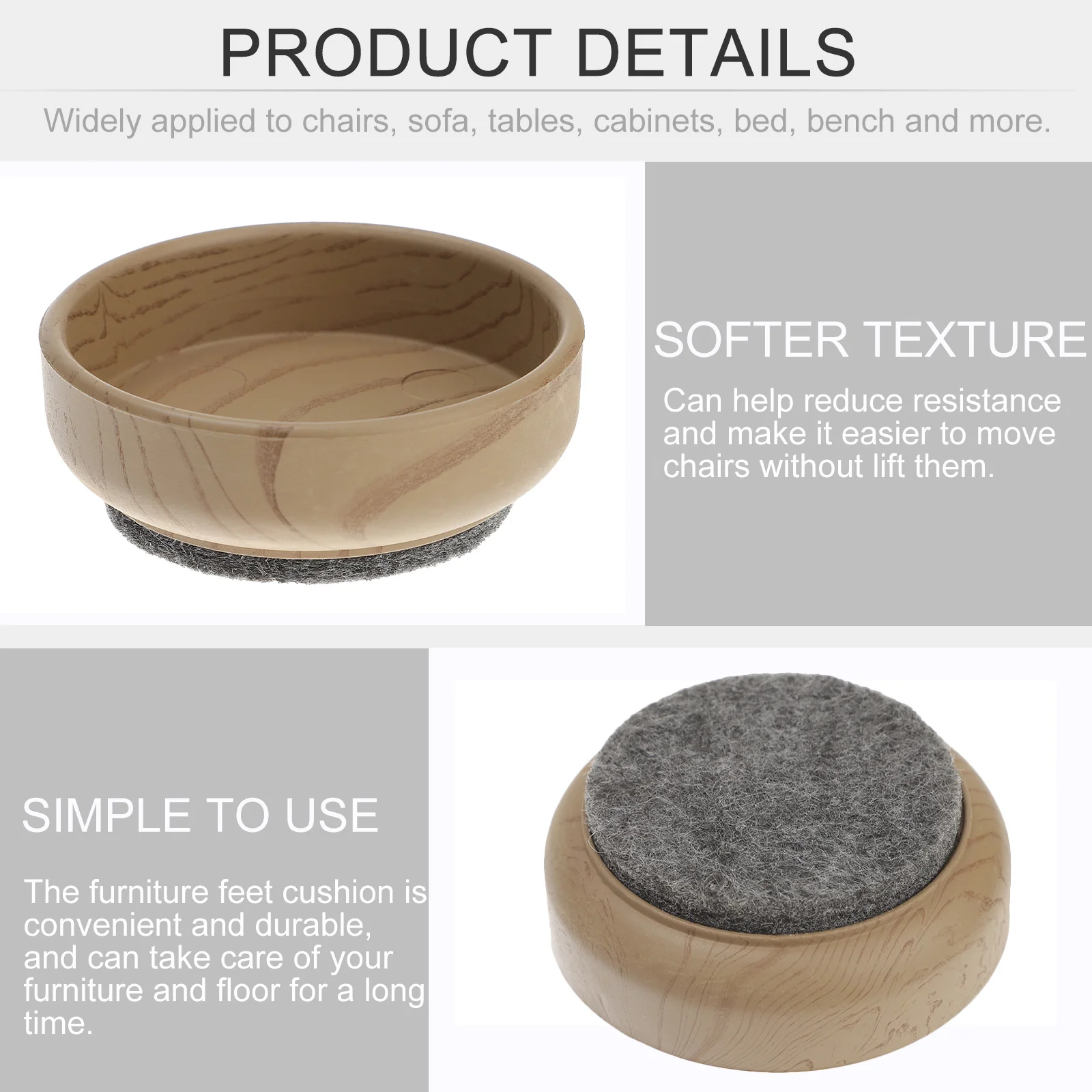 

4pcs Wood Grain Foot Pads Sliders For Chair Legs Furniture Pads Hardwood Floor Protector Chair Leg Covers Stool Leg Caps