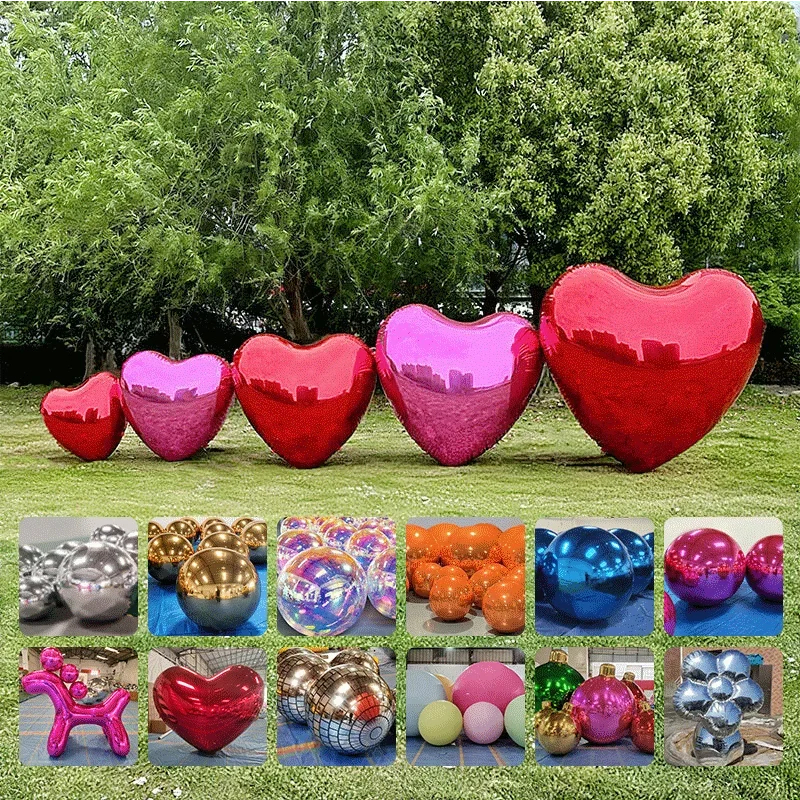 Custom giant mirror sphere decorative large pvc inflatable silver ball heart shape mirror balloon Valentine's Day decoration