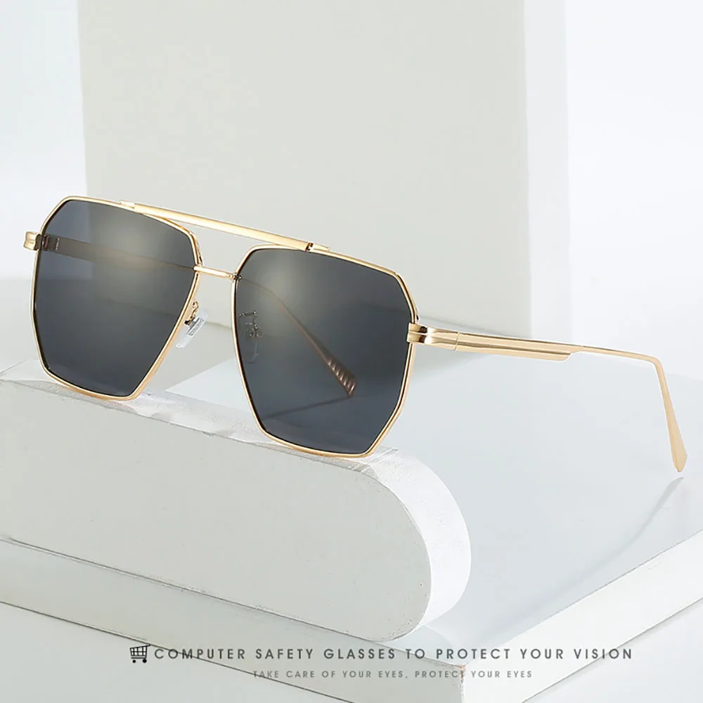 Oversized Polarized Sunglasses Men Luxury Brand Metal Frame Aviator Sun Glasses Male Retro Driving Goggles Square UV400 Shades
