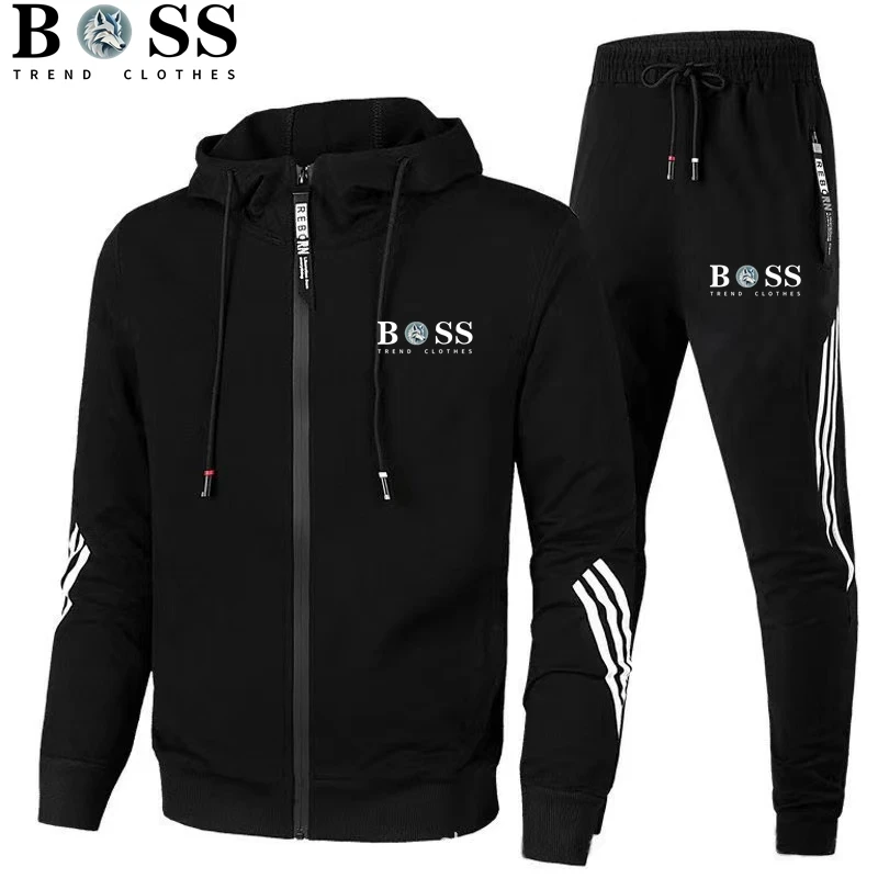 

2025 New Trendy Men's Clothing Logo Print Tracksuit Casual Oversized Men Hooded Sweatshirt+Pants 2 Piece Sportswear Suit