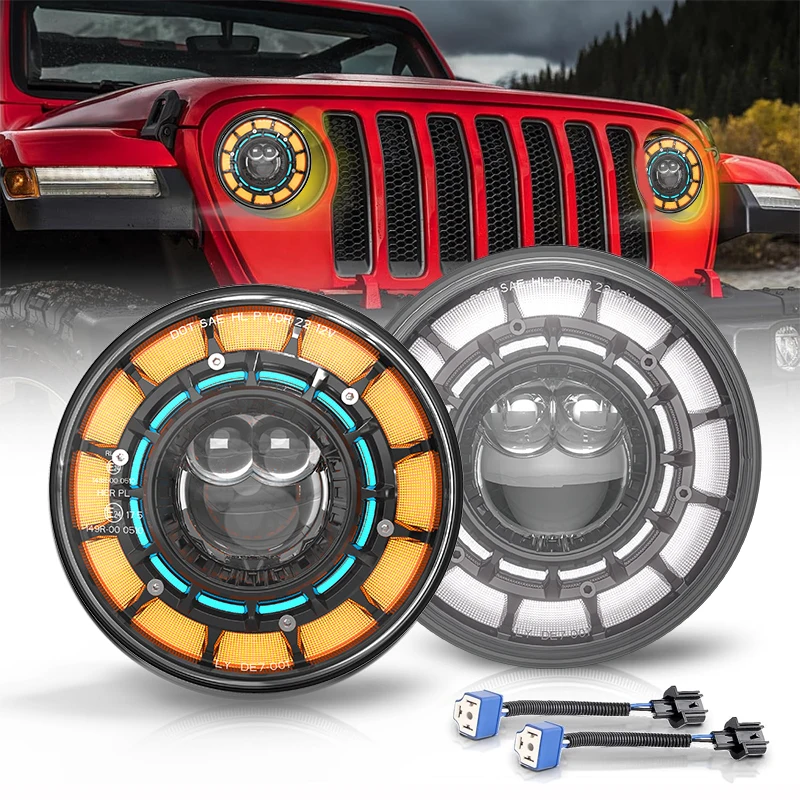 

Emark Moto Car Led 7inch Led Headlight DRL Angel Eyes Turn Signal For Urban 4X4 Suzuki Samurai Jeep Wrangler Off Road Motorcycle