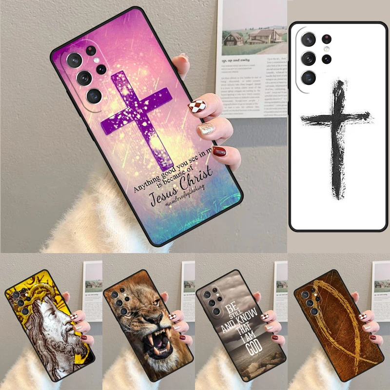 

Cover For Samsung Galaxy S24 S25 Ultra S21 S22 Note 10 20 lite Plus FE S23 Bible Jesus Christ Christian Cross Phone case Coque