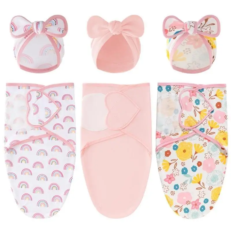 U13F 2 قطعة مريحة شيالة أطفال لحاف التقميط بطانية حديثي الولادة قبعة هندية تنفس الرضع مستشفى قبعات مع Bowknot كبيرة