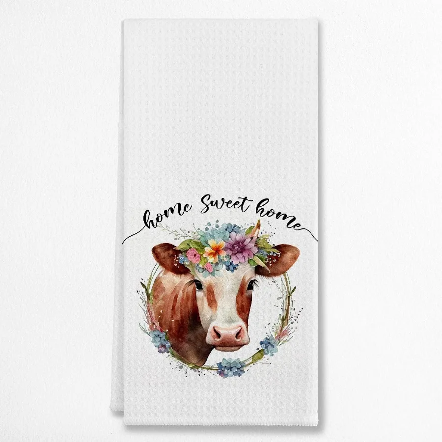 

Домашняя милая домашняя акварель с цветочным рисунком коровы, кухонные полотенца и чайные полотенца, ткань для посуды, мешок для муки, полотенце для рук для кухни в фермерском доме