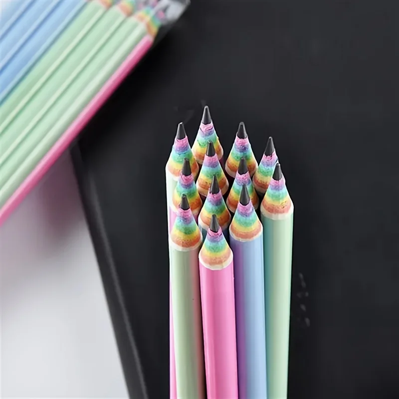 

24-Piece Set of Rainbow Pencils in Random Colors for Children's Writing and Drawing, Paper-Based Rainbow Pencils, 12-Piece Set of High-Quality School Supplies, Reward Gifts
