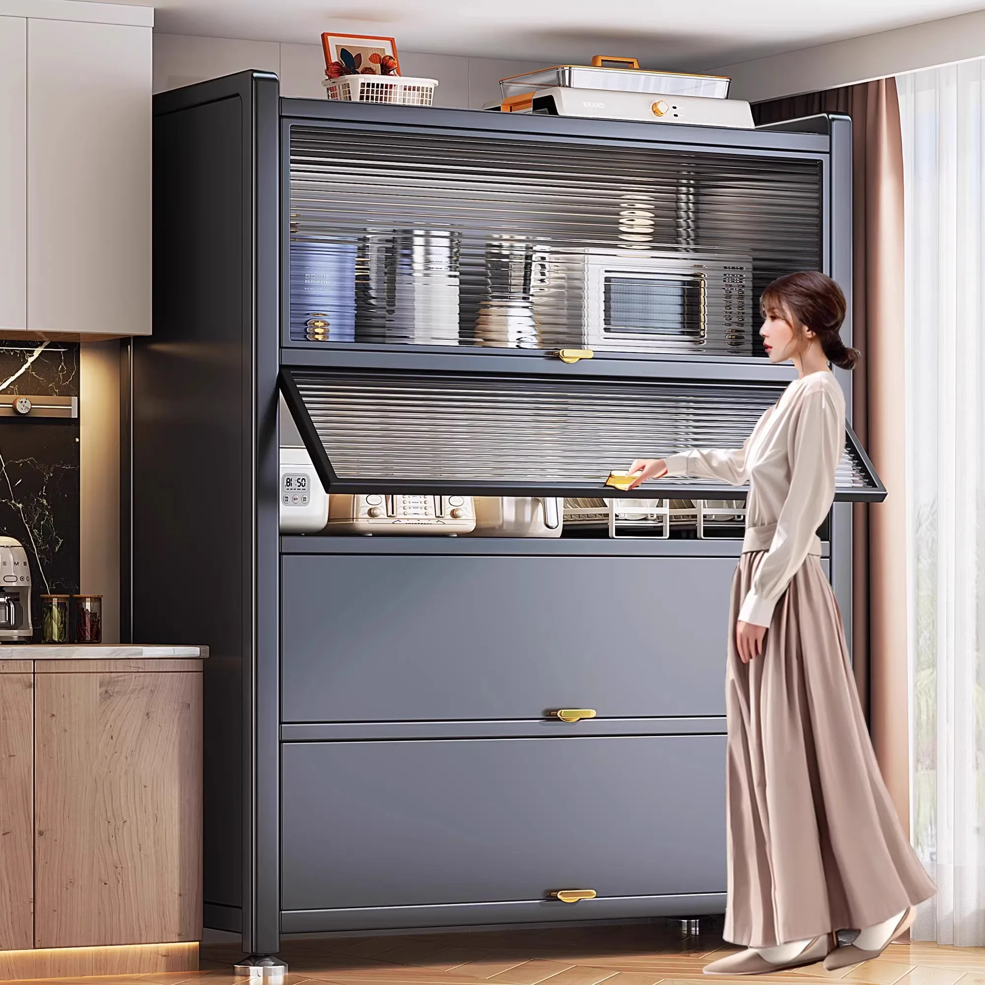 Kitchen shelves Household floor-to-ceiling multi-functional cabinets Bowls Storage Dishes Pots Multi-layer storage racks