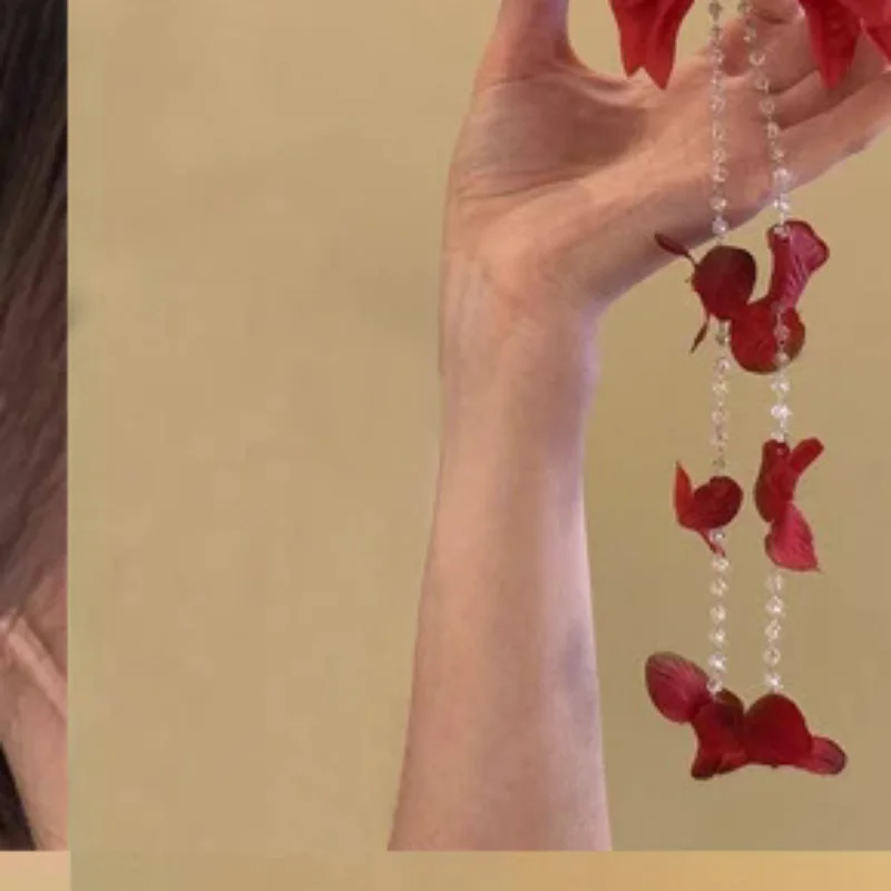 

Flower Duckbill Clip Simulation Flower Hairpin Glass Beads Long Tassel Hairpin Girls Women Headdress Accessory