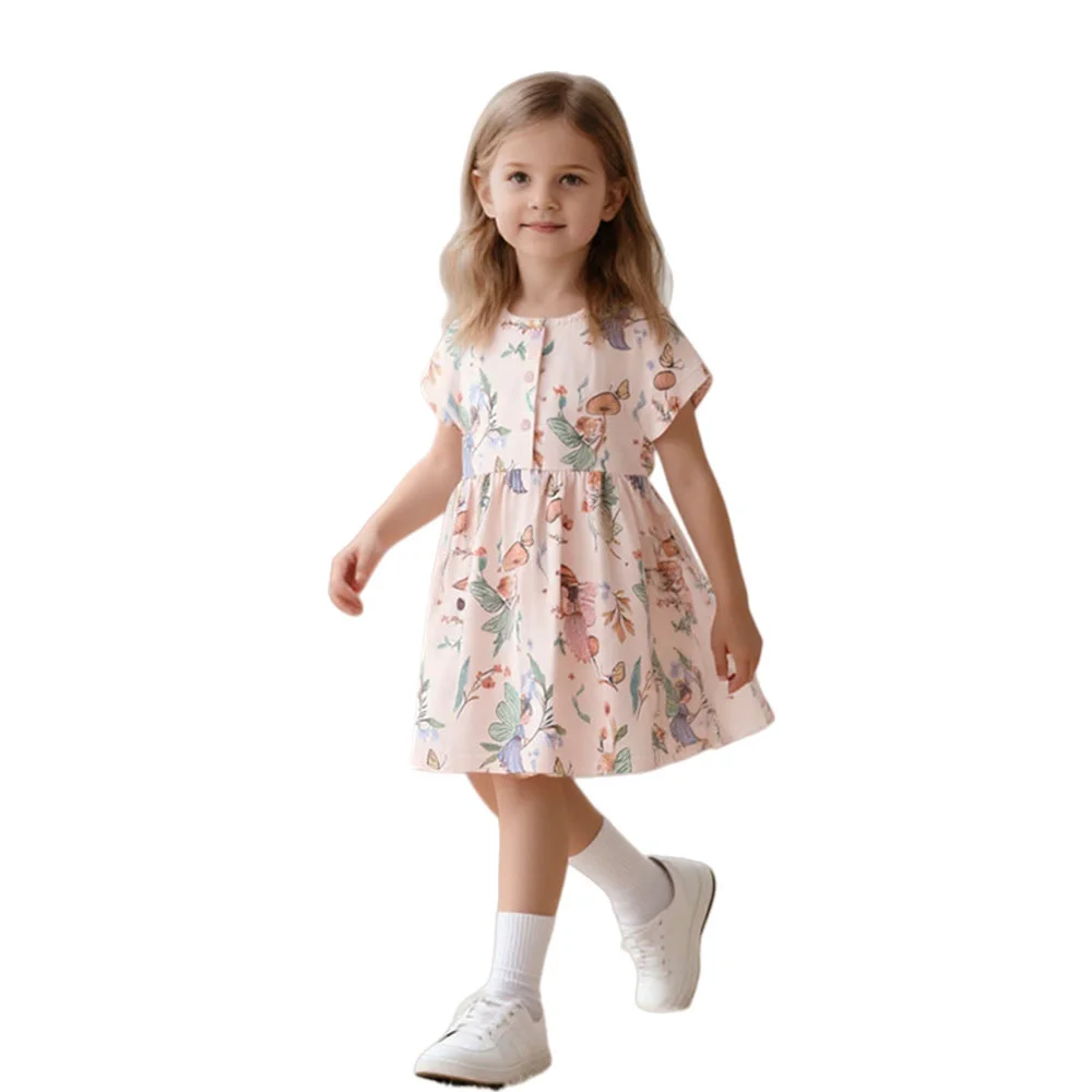 Short Sleeve New Design 3-8T Summer Girls Dresses Fairy Tale Buttons Party Birthday Frocks Children's Costume Baby Dresses