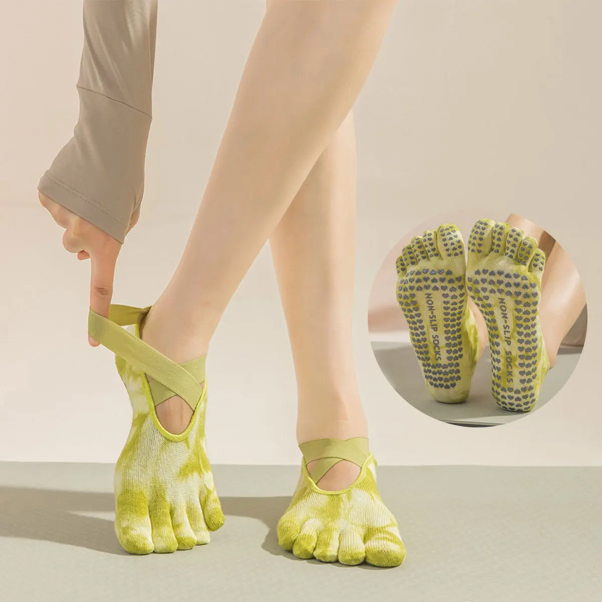 Yoga-Anti-Rutsch-Socken für Damen, professionelle Fünf-Finger-Pilates-Baumwollsocken, Sportsocken für den Innenbereich, geteilte Zehensocken, schweißabsorbierend
