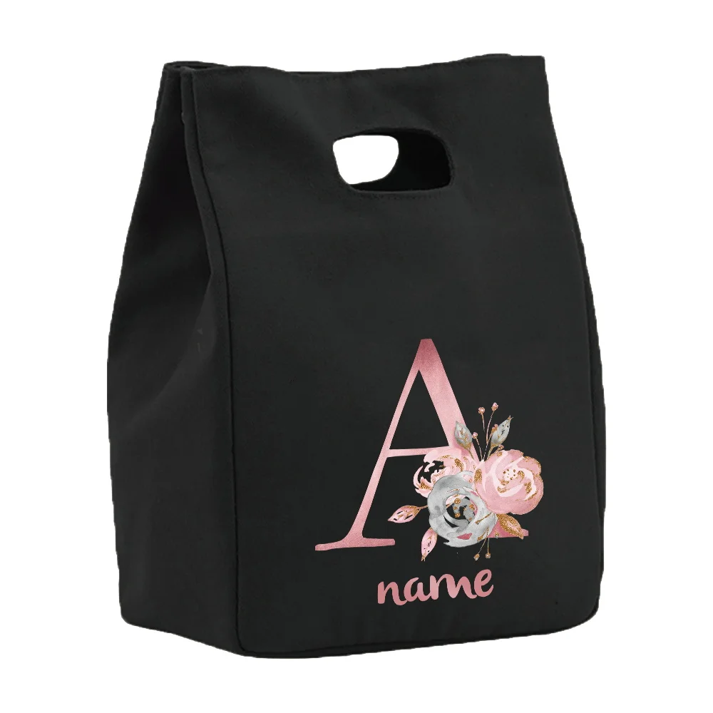 Personalized Customized Pink Letter Pattern Lunch Bag Bento Box Picnic Portable Food Insulation and Refrigeration Bag Storage