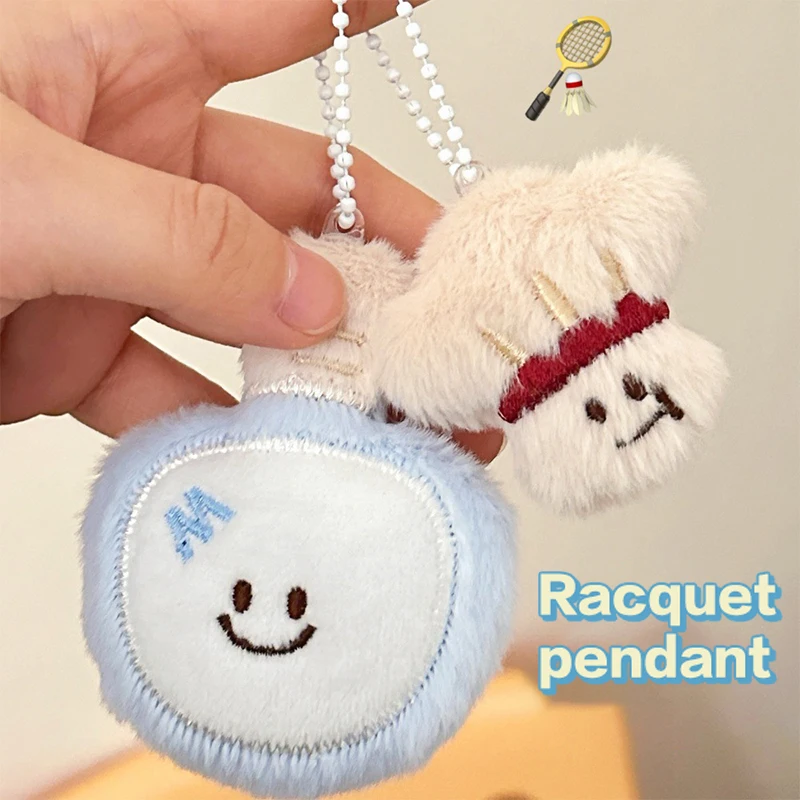 Fluffy Cute Creative Soft Stuffed Doll Brooch Backpack Pendant Cartoon Plush Badminton Tennis Keychain Decorative Accessories