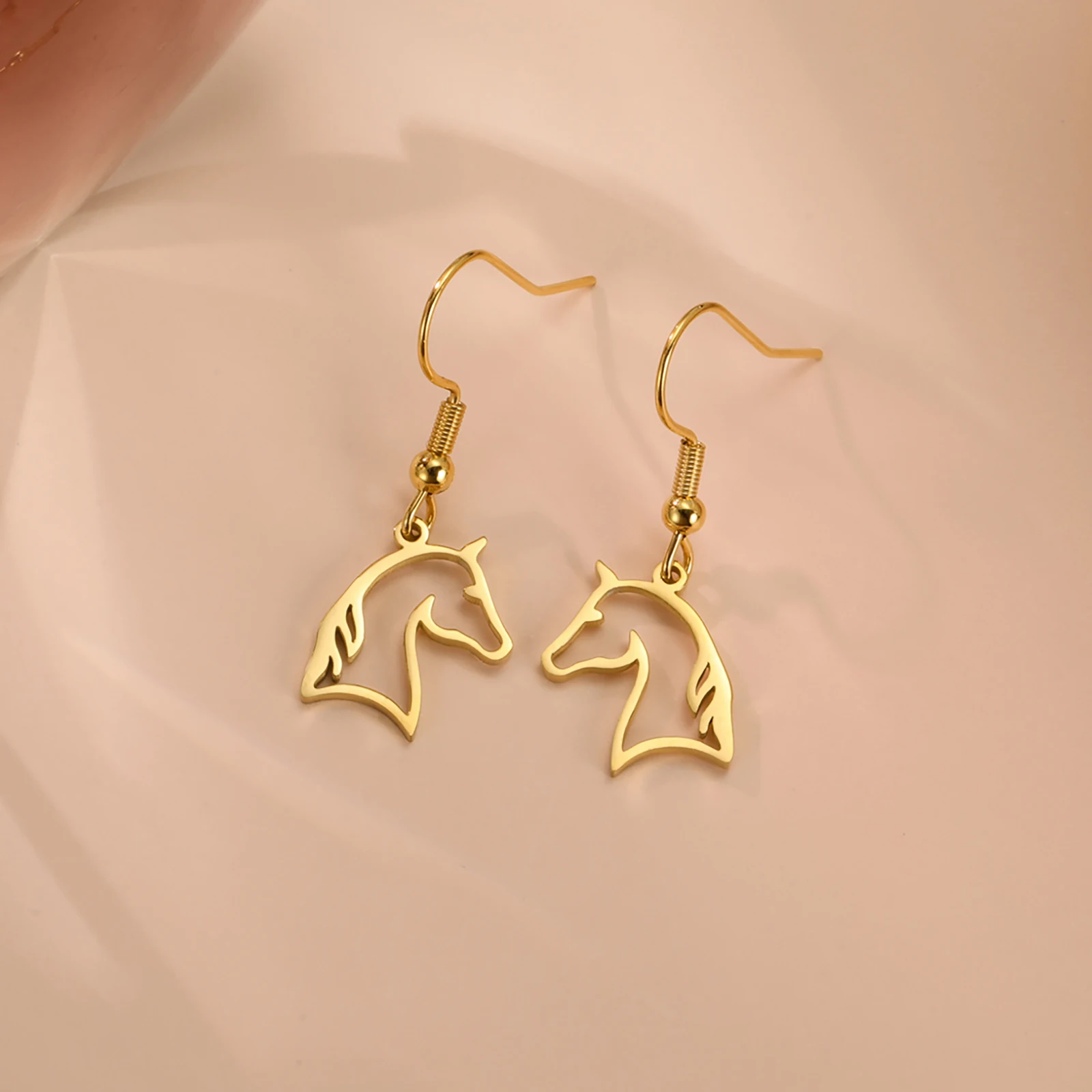 Skyrim Stainless Steel Horse Drop Earrings Gold Color Animal Earring for Women Girls Non fading Jewelry Birthday Gift 2024