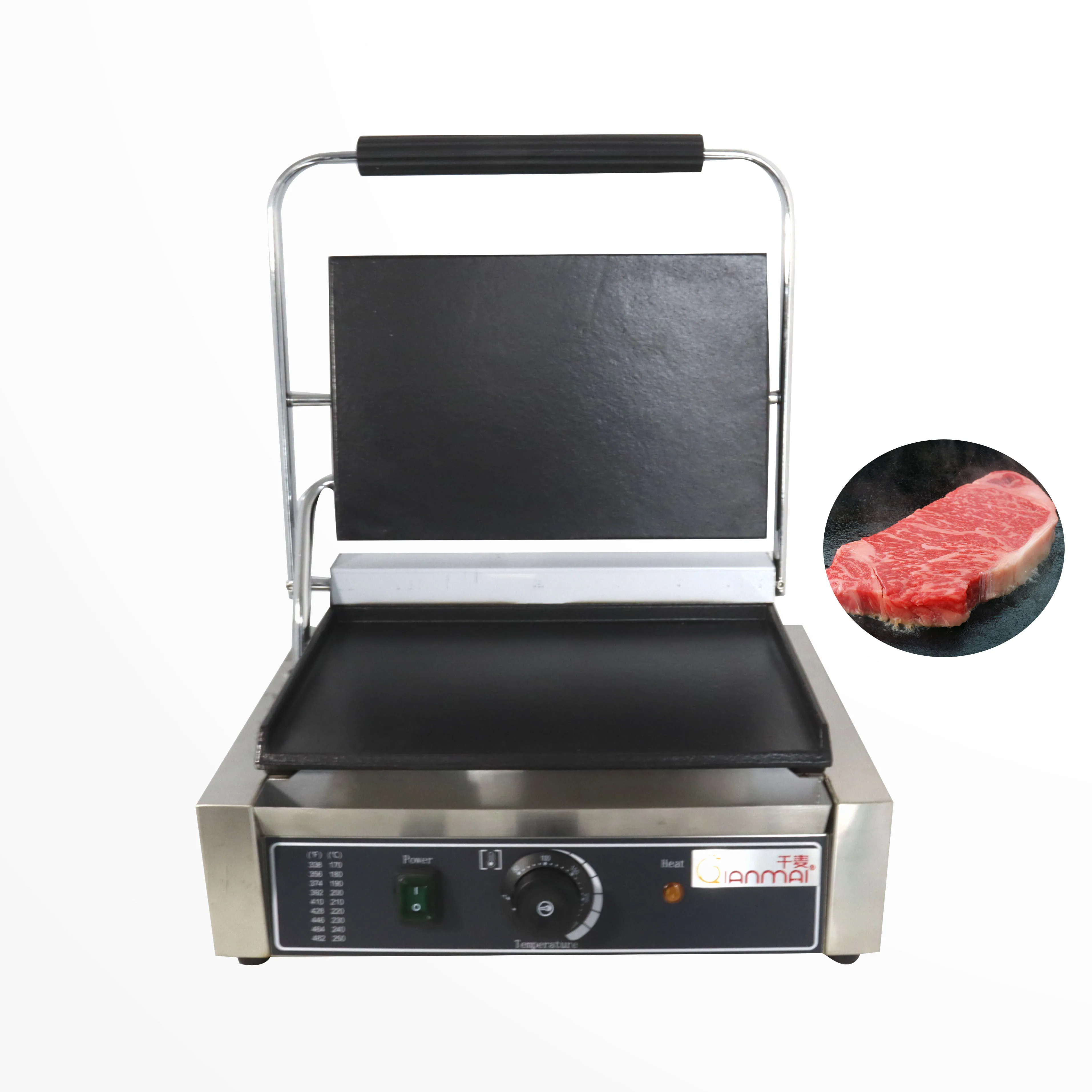 Máquina para hacer gofres y sándwich con plancha para parrilla Panini de contacto Aldkitchen con parte superior plana de hierro fundido por inducción comercial
