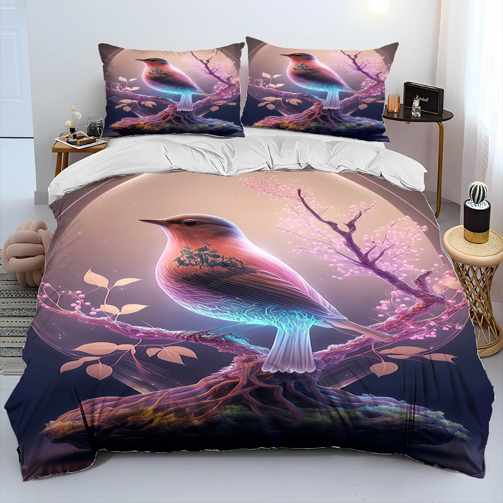 

3D Exquisite Bird Flower Animal Comforter Bedding Set,Duvet Cover Bed Set Quilt Cover Pillowcase,King Queen Size Bedding Set