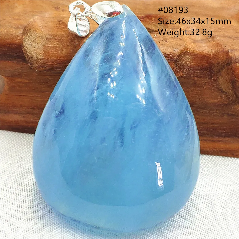 Natural Blue Aquamarine Clear Bead Pendant Necklace Water Drop Women Men Brazil Best Gift Jewelry Healing Stone AAAAAA