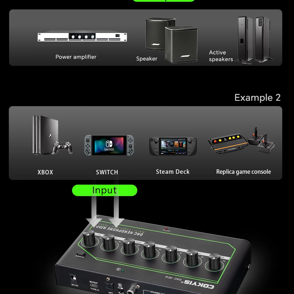 Amplificador de auriculares para juegos DAC Intergace de entrada multifuncional Calidad de sonido pura de alto rendimiento
