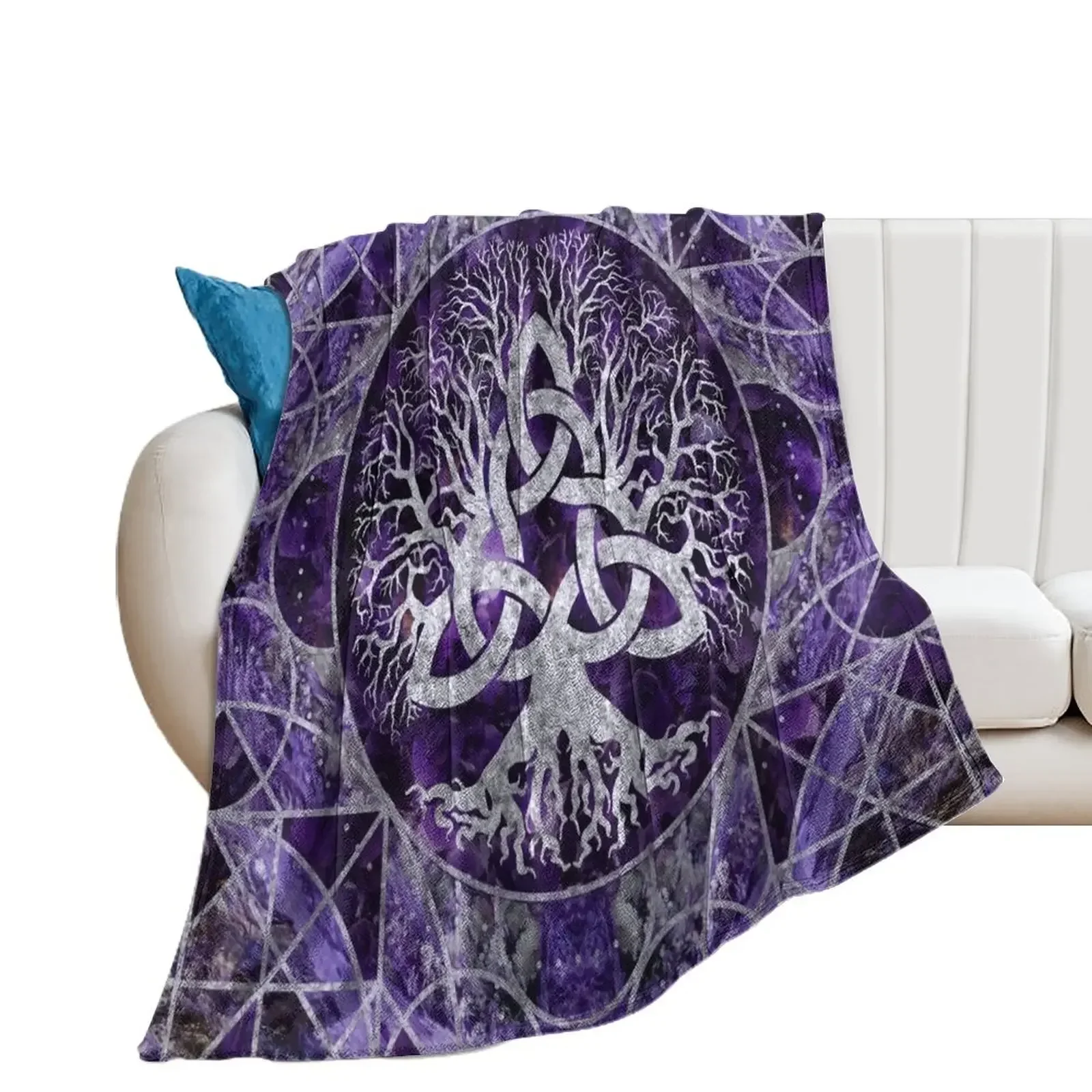 Tree of life with Triquetra Amethyst and silver Throw Blanket Cute Plaid Luxury St Single Luxury Brand Blankets