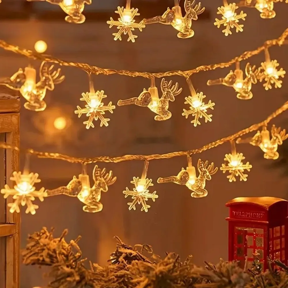 1.5M/3M LED Star Snowflake Tree Deer Fairy Lights Battery Powered, Used for Indoor Party Home Window Warm Glow Christmas Decor