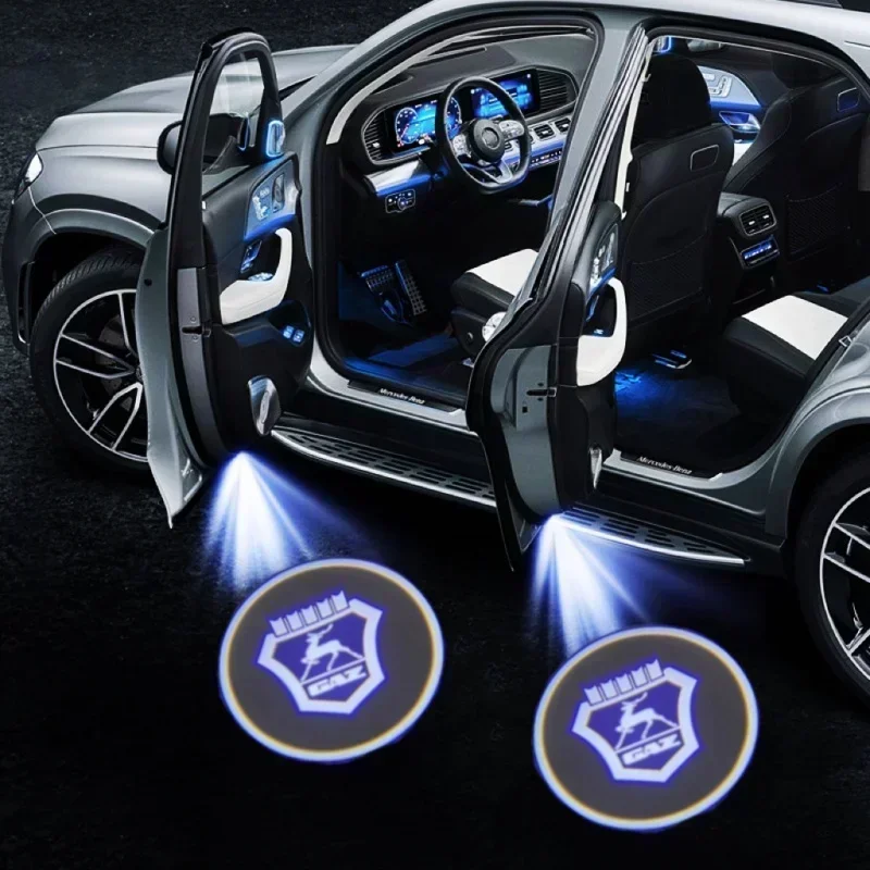 2Pcs Car styling Auto Door LED Decoration Wireless Welcome Light Logo Projector For GAZ Gazelle Ghost Shadow Light Car Goods