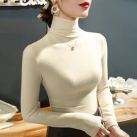 2025 Fashion Autumn Winter Female Turtleneck Fleece Stretch Shirt Women Long Sleeve T-shirt Warm Basic Pullover Bottoming Tops 3