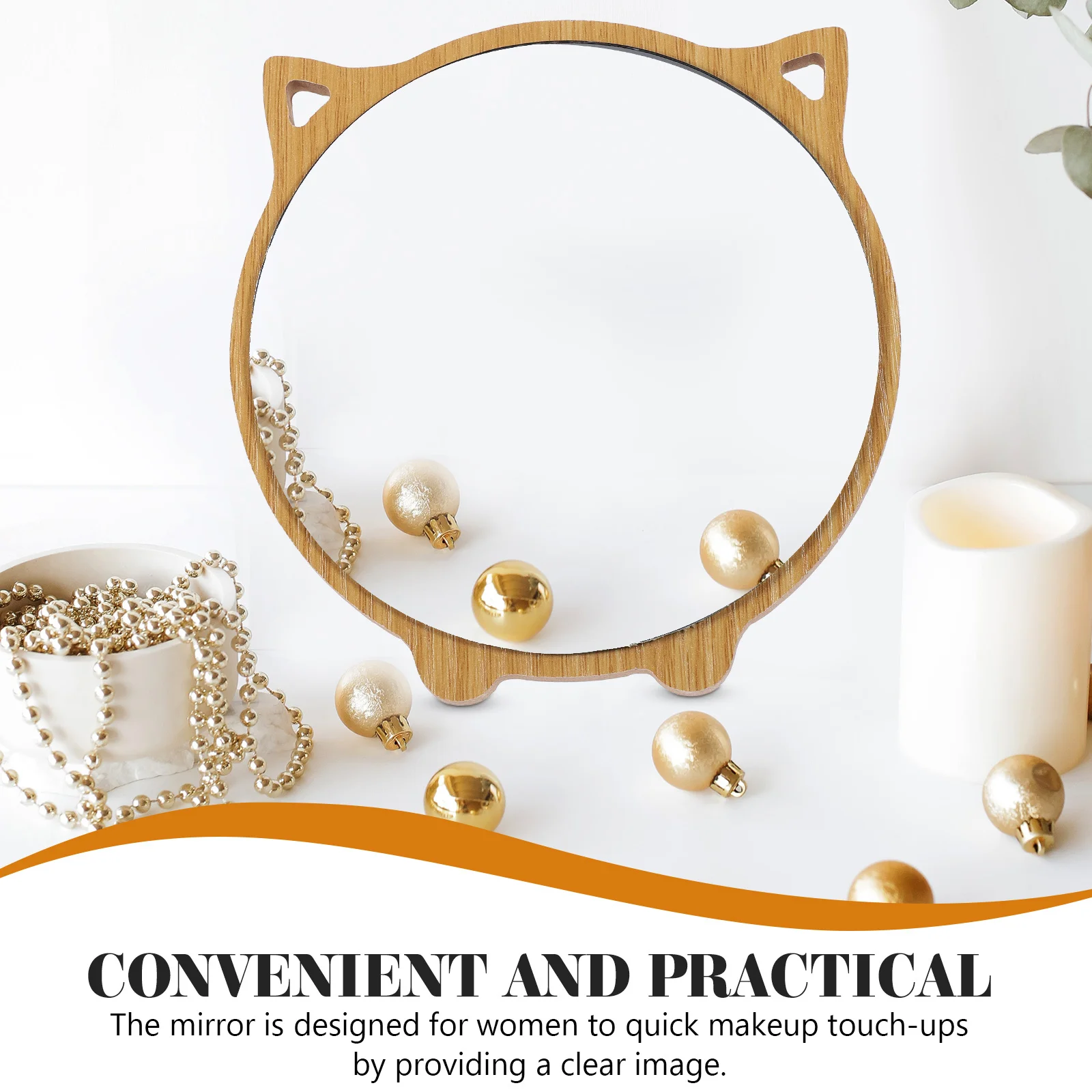

1Pcs Wooden Desktop Makeup Mirror Cat Design Durable Clear Reflection Adjustable Stable for Bedroom Women Makeup Mirror