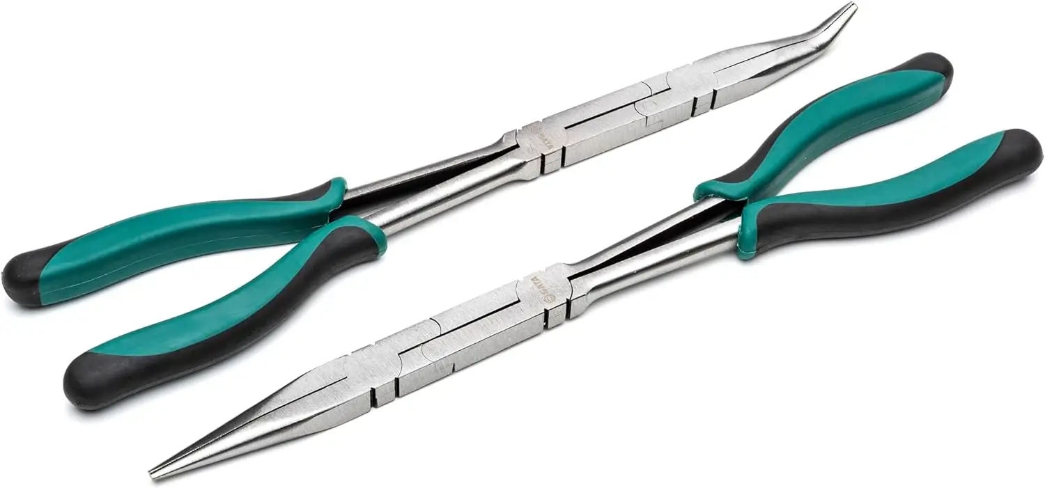 

2-Piece Double X-Pliers Set, Straight Body and 45 Degree Tip, with Green Handles and a Long-Nose Design - ST70003U