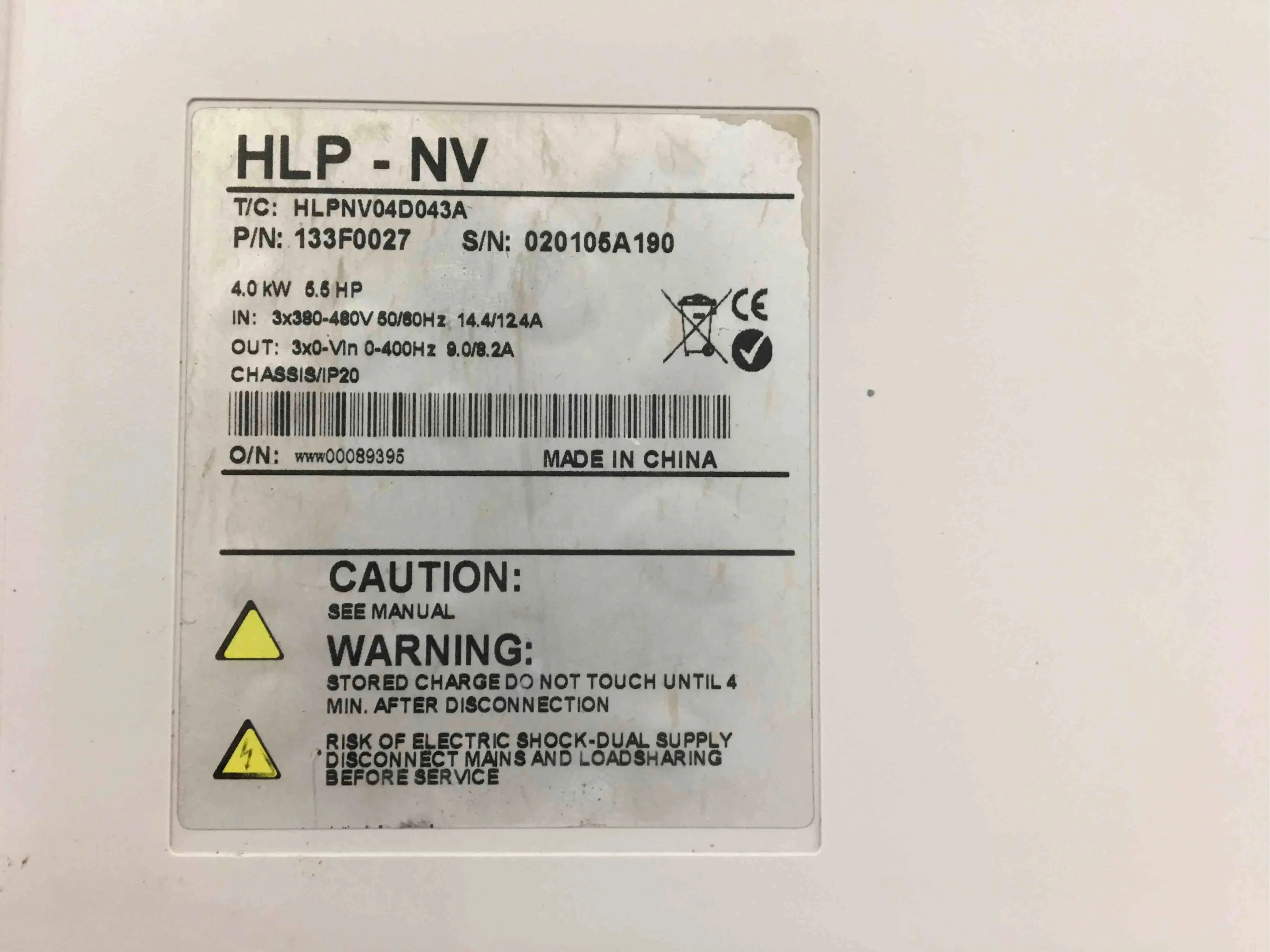 HLPNV04D043A  380V 4KW   inverter  ,  In good working condition, free shipping   a