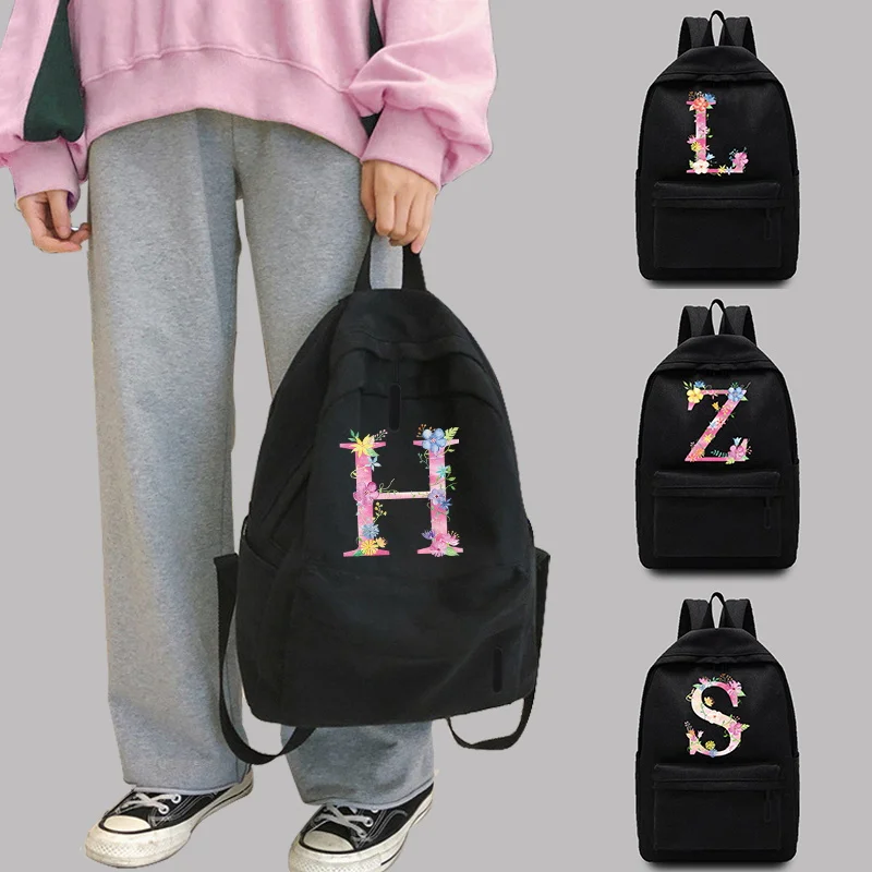 Women Backpack Casual Hiking Backpacks Outdoor Sport School Bag Pink Letter Print Large Capacity Travel Laptop School Bags