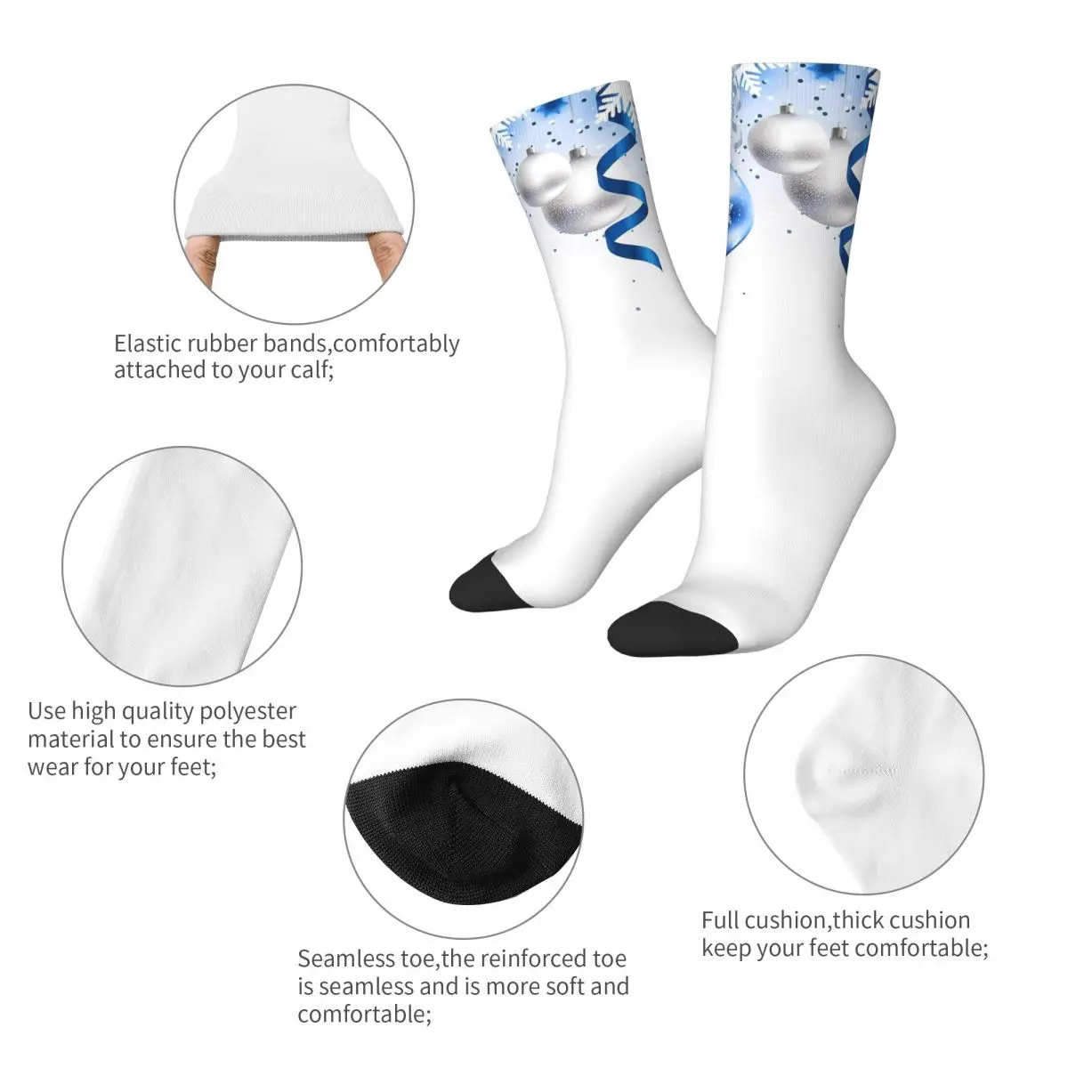 Retro Blue Christmas Magic Basketball Socks Polyester Crew Socks for Women Men Non-slip