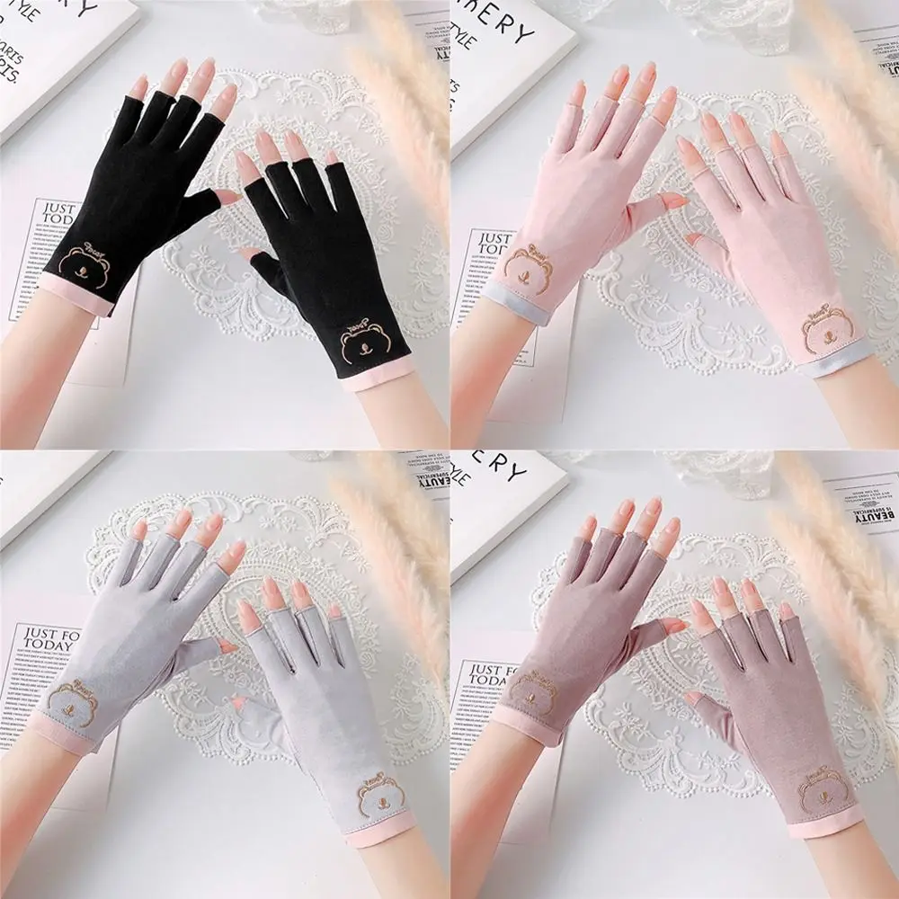 Cute Thin Sun Protection Gloves Short Elastic Sunscreen Gloves Fingerless Anti-UV Mittens Female