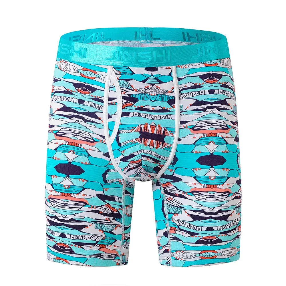 Jinshi Men's Comfortable Soft Long Boxer Briefs Printing Bamboo Big And Tall Underwear Fashion Underwear For Men