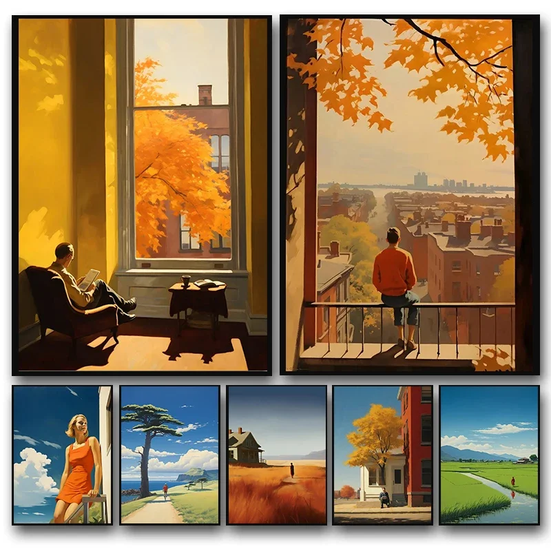 2026 Edward Hopper City Autumn Summer People Poster Cityscapes Canvas Paintings Wall Art for Living Room Home Decor Mural