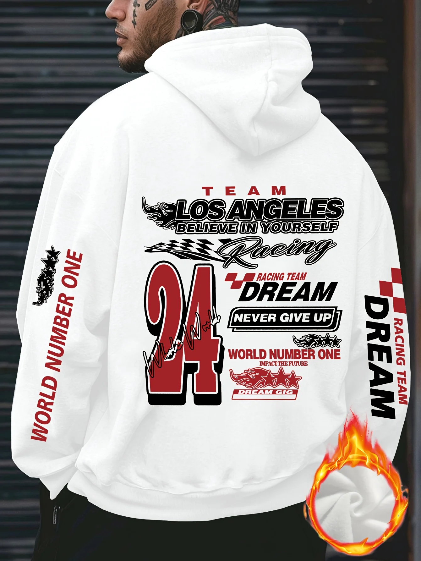 Los Angeles Racing "Never Give Up" estampado hombres mujeres Sudadera con capucha Otoño Invierno diario al aire libre Fitness Casual ropa deportiva suelta