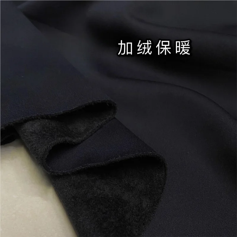 Black and velvet warm cotton elastic fabric composite thick autumn winter small foot straight trouser suit