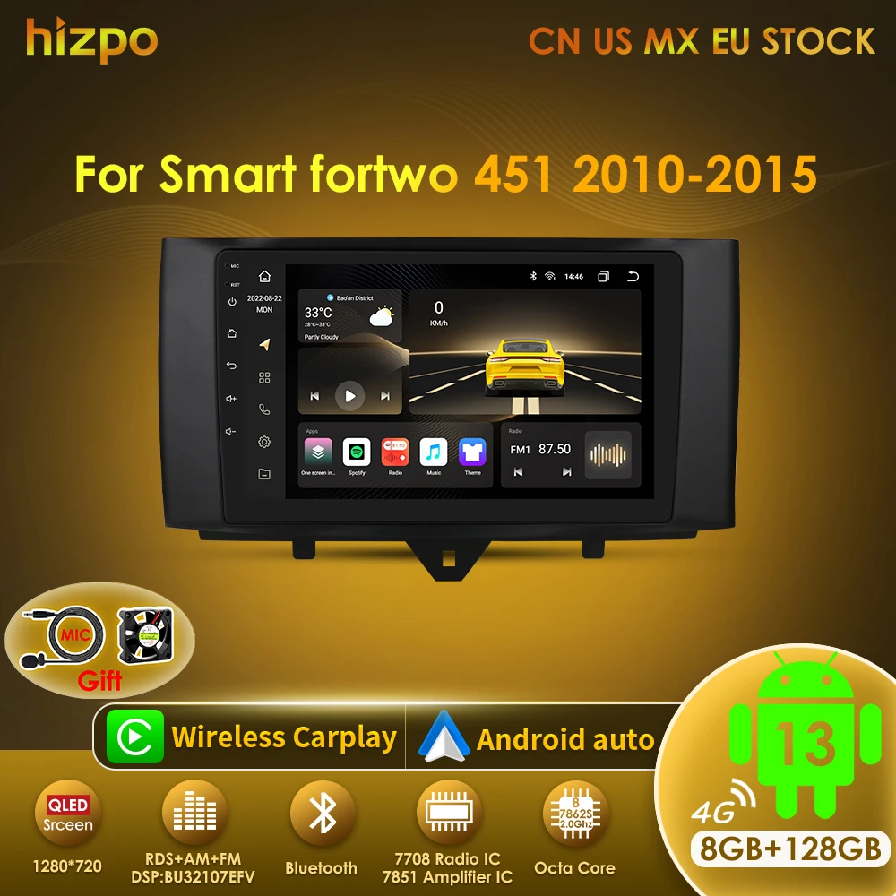 

Hizpo Car Radio For Mercedes Benz Smart Fortwo 451 2010 - 2015 Multimedia Player Wireless CarPlay Android Auto No 2 din 2din DVD