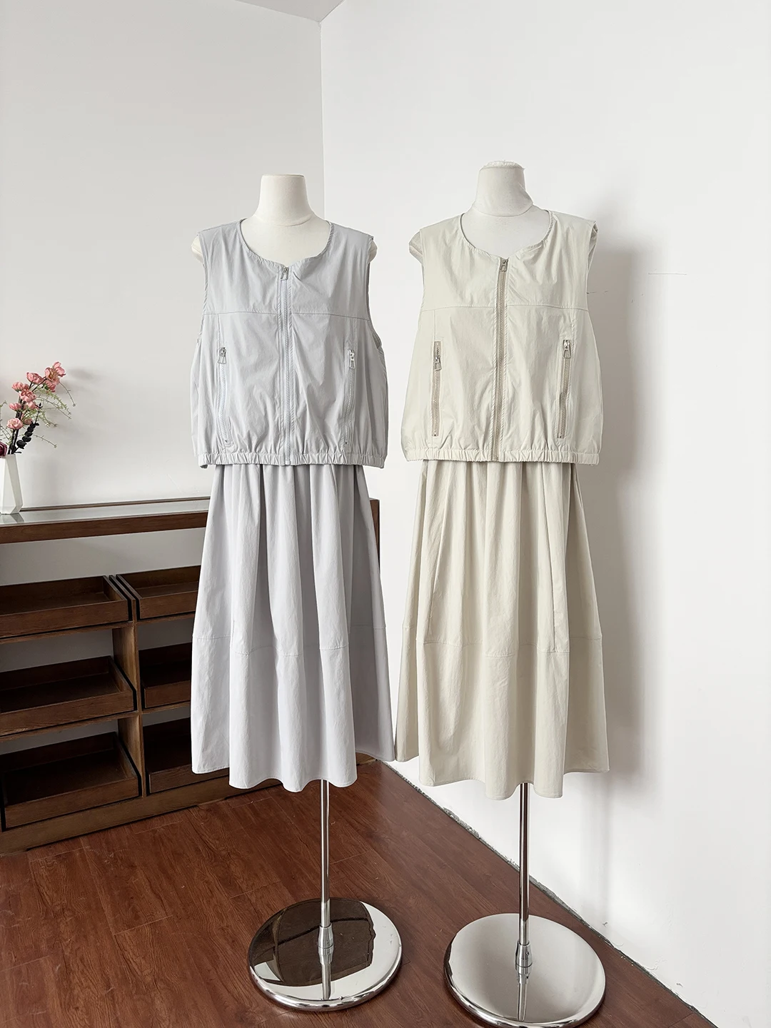 

Summer Women's Casual Two-Piece Set Sleeveless Workwear Vest Elastic Waist Maxi Skirt Ensemble Polyester Fiber High Waist