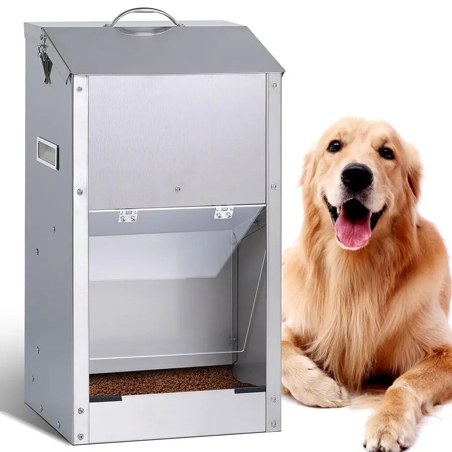 

Dog Feeder Large Breed Outdoor Auto Dog Food Dispenser 25lbs Large Capacity Stainless Steel Gravity Pet Feeder Feeding Station P