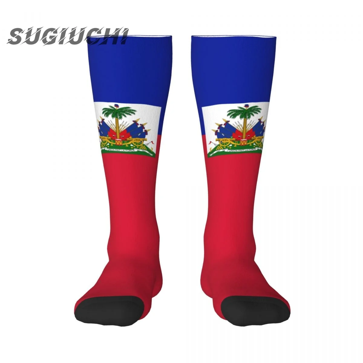 Calcetines de poliéster con estampado 3D de la bandera de Haiti para hombre y mujer, medias informales Kawaii de alta calidad para monopatín