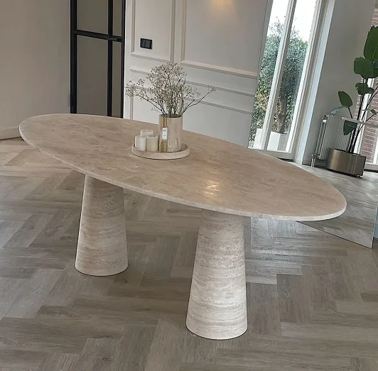 

# Обеденный стол в современном стиле из травертина овальной формы, на заказ, для дома