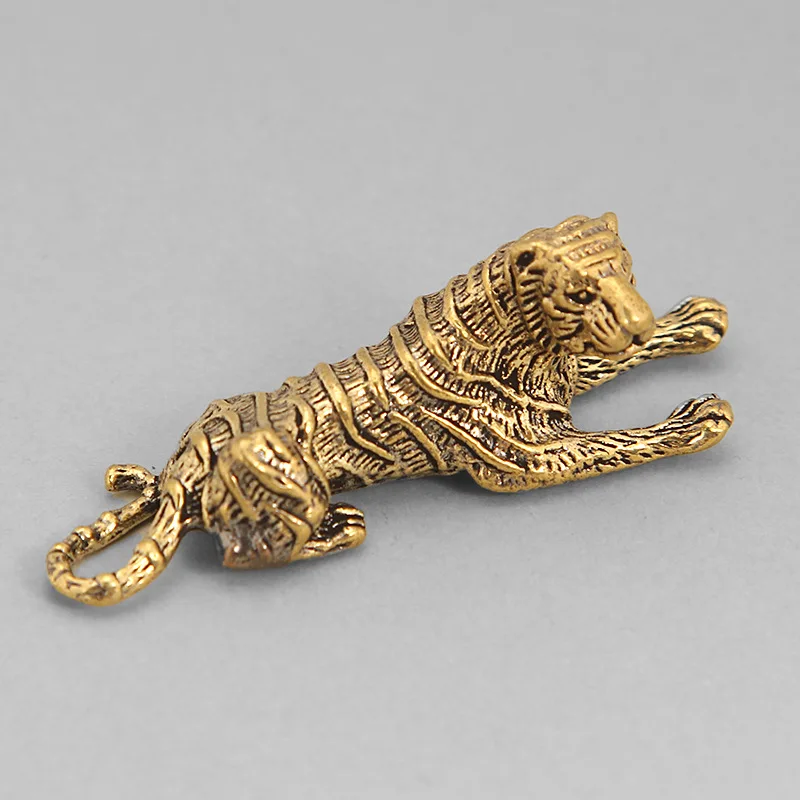 Estatuilla 3D pura, Mini Mini trae la prosperidad, tigre del zodiaco, figura decorativa de cobre envejecido Vintage creativa