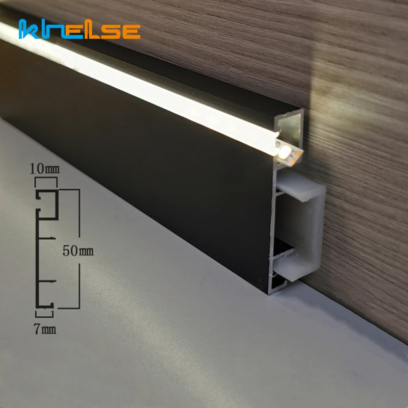 0.5m Per Piece H50mm LED Aluminium Profile Baseboard DC24V Hard Bar Light Suface Mounted Metal Wall Skirting Channel Linear Lamp