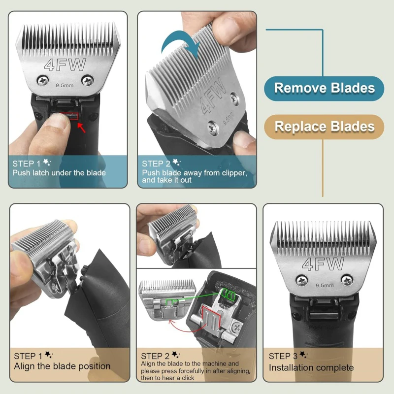 Wide Blade Dog Hair Trimmer Pet Grooming Compatible With Andis, Oster A5, Wahl Km10 Animal Clipper 4FW