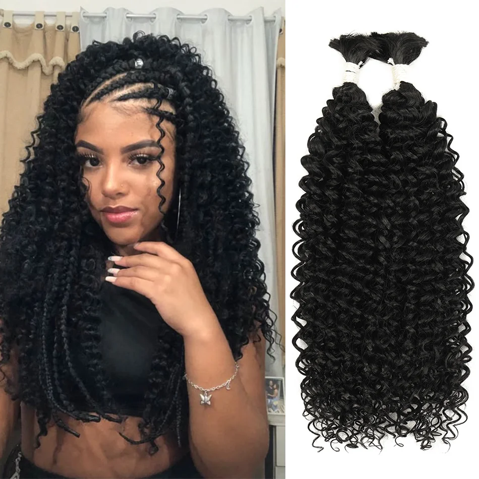 

Synthetic Curly Bulk Hair for Braiding 100g No Weft Deep Loose Wave Braiding Micro Faux Braiding Hair for Boho Braids for Women