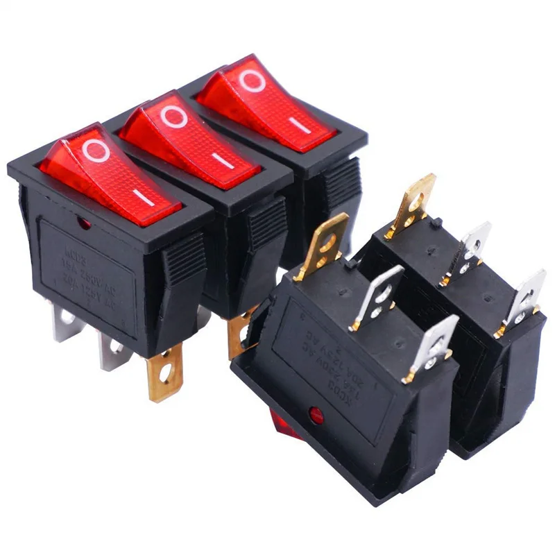 5Pcs Rocker Switch 3 Pins 2 Position ON/Off  AC 20A/125V 15A/250V SPST Illuminated LED Boat Rocker Switch Toggle for Househould