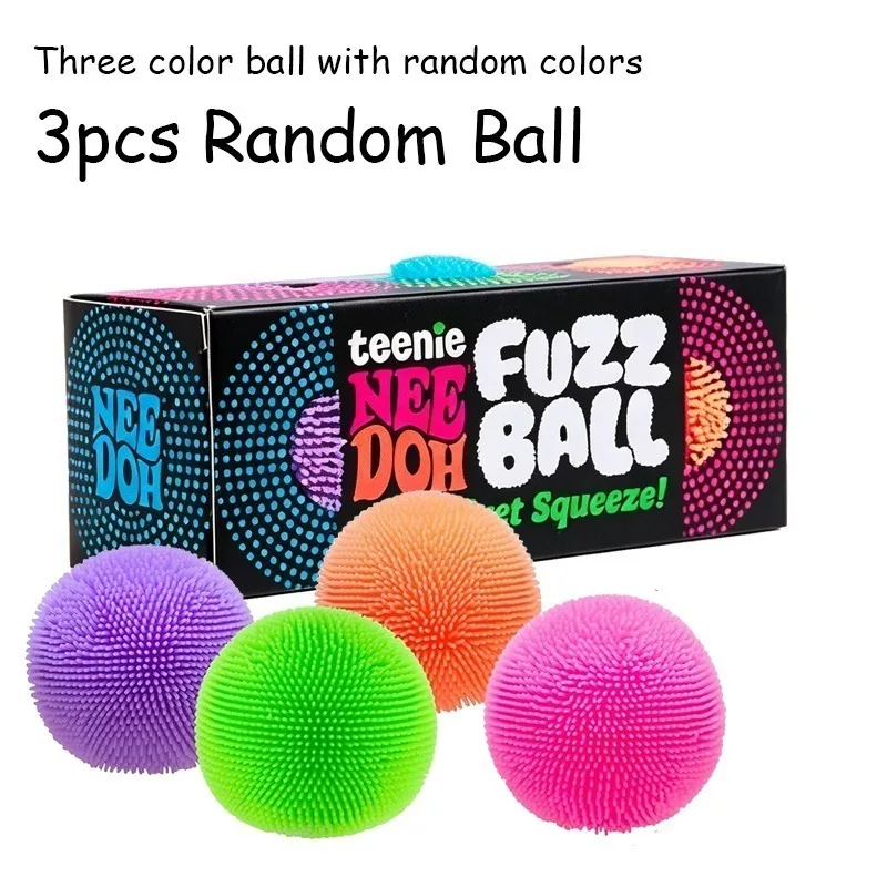 Needoh Mini 3er-Pack Fuzz Ball Stress Teenie Squishy Sensorisches Spielzeug The Groovy Glob Stressabbau-Fidget Ungiftige Weiche Bälle für ADHS Geschenk