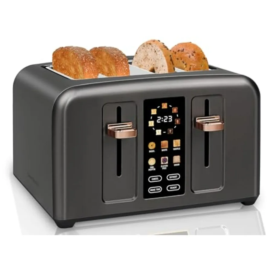 

4-Slice Full Touch Control Toaster with LCD Display 6 Bread Types 7 Shade Settings 1.4'' Wide Slots More Time Function Removabl