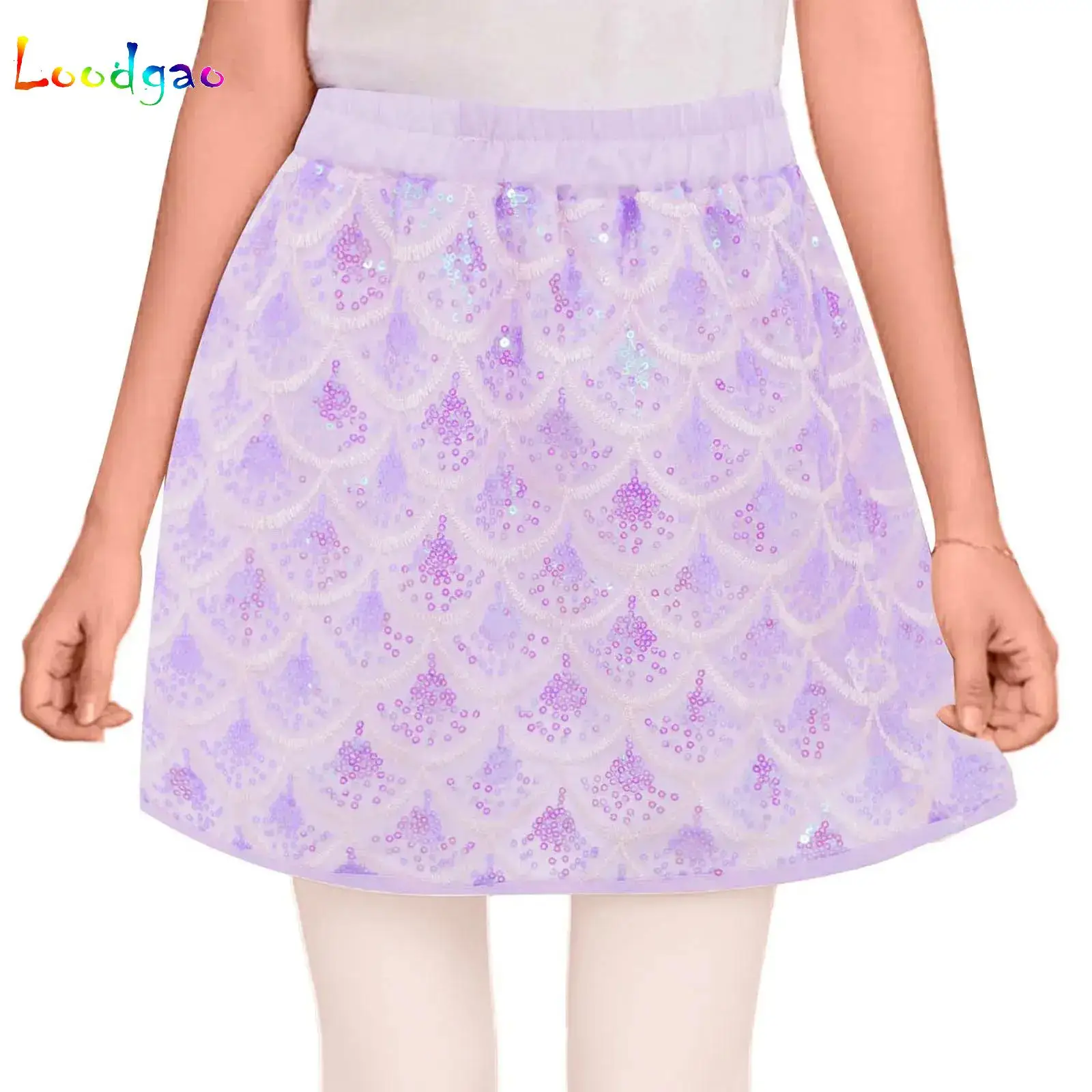 

Fish Scale Skirt Kids Shiny Sequins Mermaid A-line Skirt Fish Scale Skirt Elastic Waistband Tutu Skirt Preschool Children Skirt