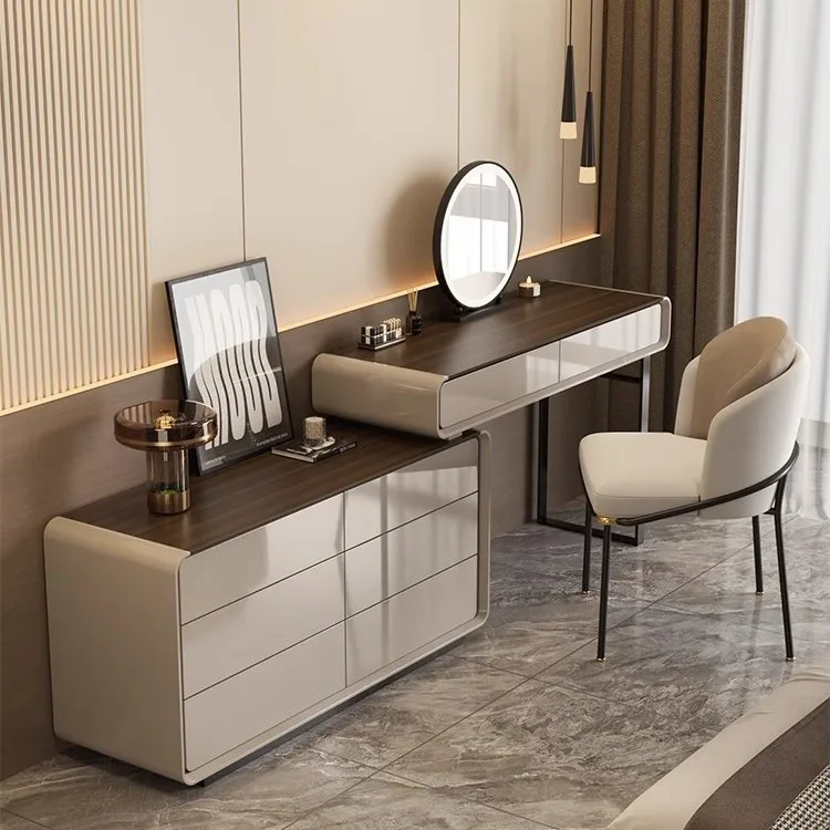 

Italian minimalist dresser integrated storage cabinet chest bedroom light luxury high-end retractable makeup table