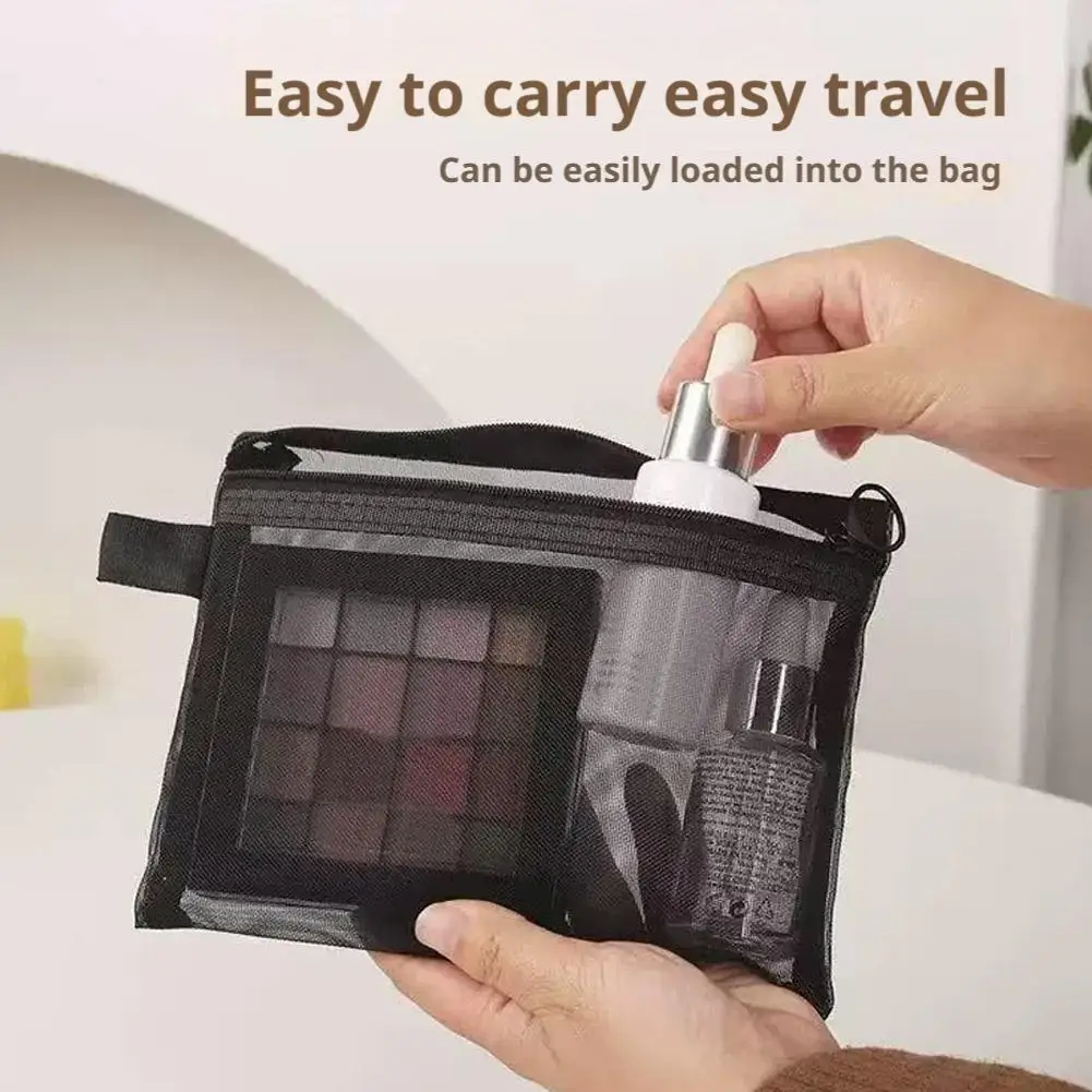 مقلمة شبكية سوداء حقيبة تخزين ذات سعة كبيرة من النايلون بسحاب حقيبة أقلام رصاص للوازم المدرسية المكتبية واللوازم المكتبية