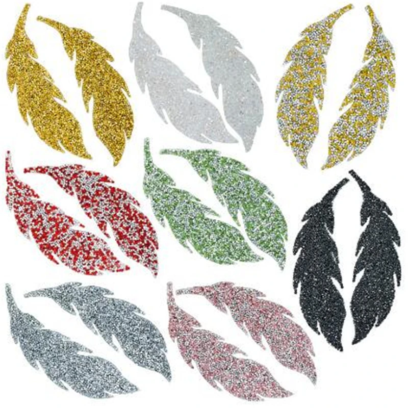 Rhinestones Leaves Hotfix Feather Iron on Sewing Crystal Applique Patch For Clothing Badge Paste For Clothes Bag Shoes